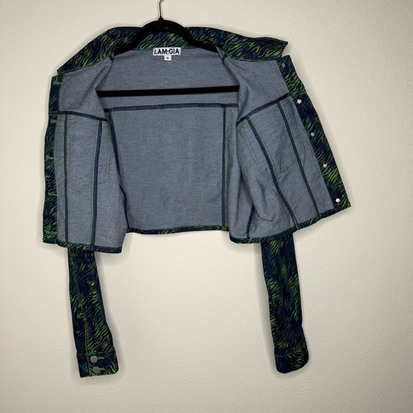 I.AM.GIA Sinead Navy and Green Tiger Cropped Jean Trucker Jacket NWOT - Picture 13 of 15